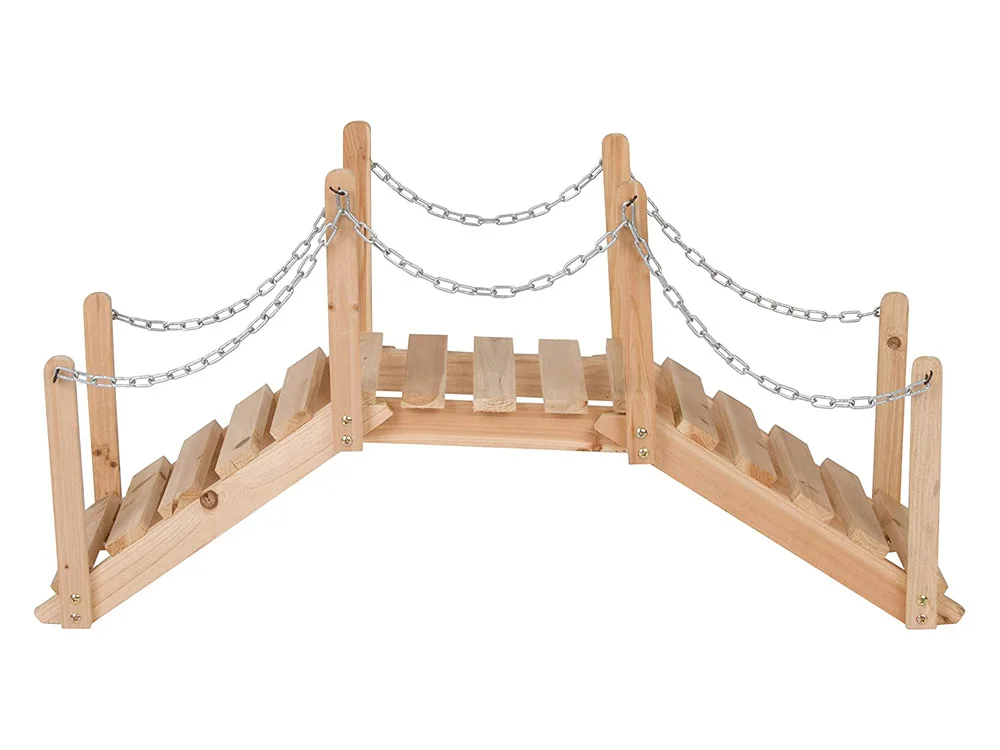 Natural Color Wood Garden Bridge with Side Rails Garden Decoration
