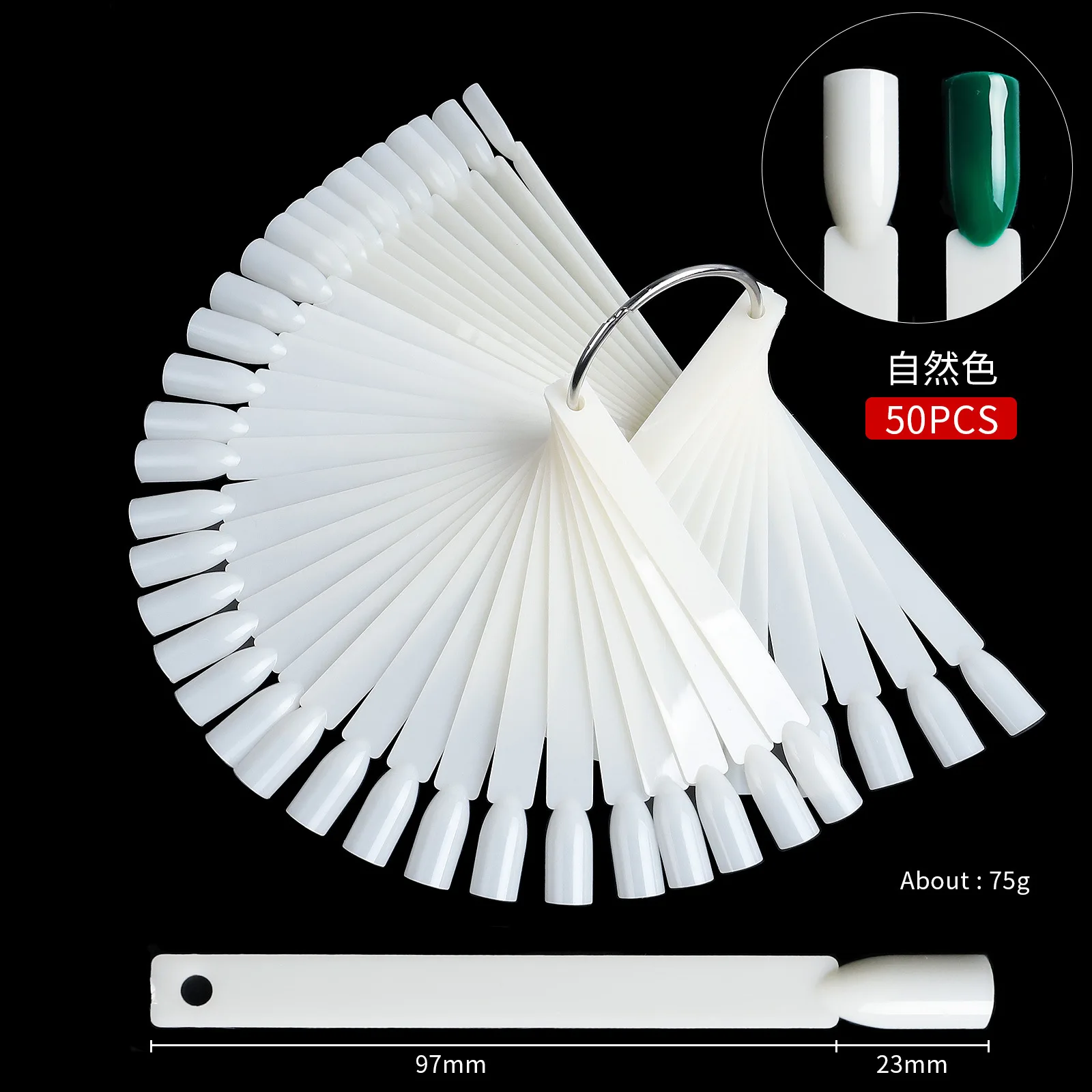 50pcs Nail Display Sticks With Ring Clear Natural Colors Nail Swatch False Nail Tips Gel Polish Practice Display Sample Board