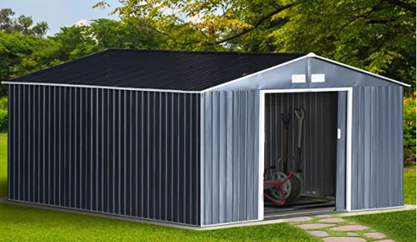 Large Black Outdoor Storage Shed  with Two Doors and Lock