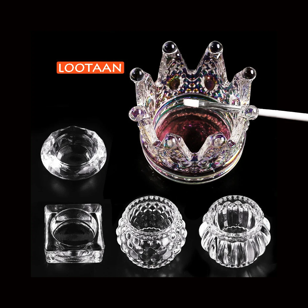 Lotus Crystal Glass Nail liquid Dapping Acrylic Dapen Nail Dappen Dish Cup Glass Bowl Vidr Acrylic With Lid
