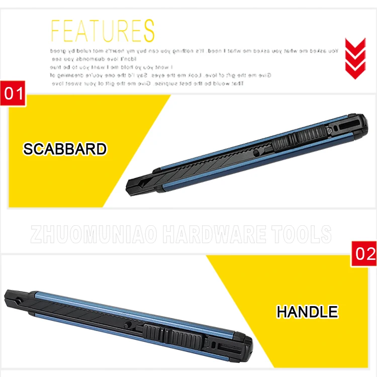High quality 9MM Aluminum Alloy Pocket Knife Stationery knives for paper cutting