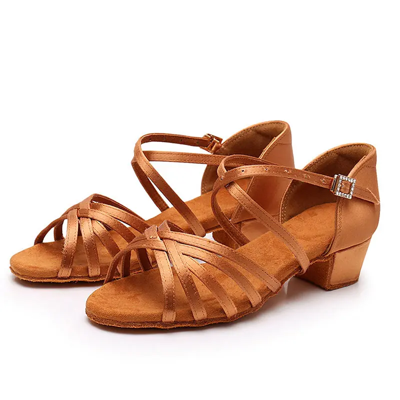 Real Silk Kids Latin Dance Shoes Soft Sole Ladies Children Salsa Ballroom Dance Shoes Wholesale