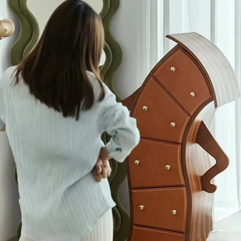 Nordic simple solid wood akimbi bucket cabinet living room furniture storage cabinet personality designer crooked cabinet locker