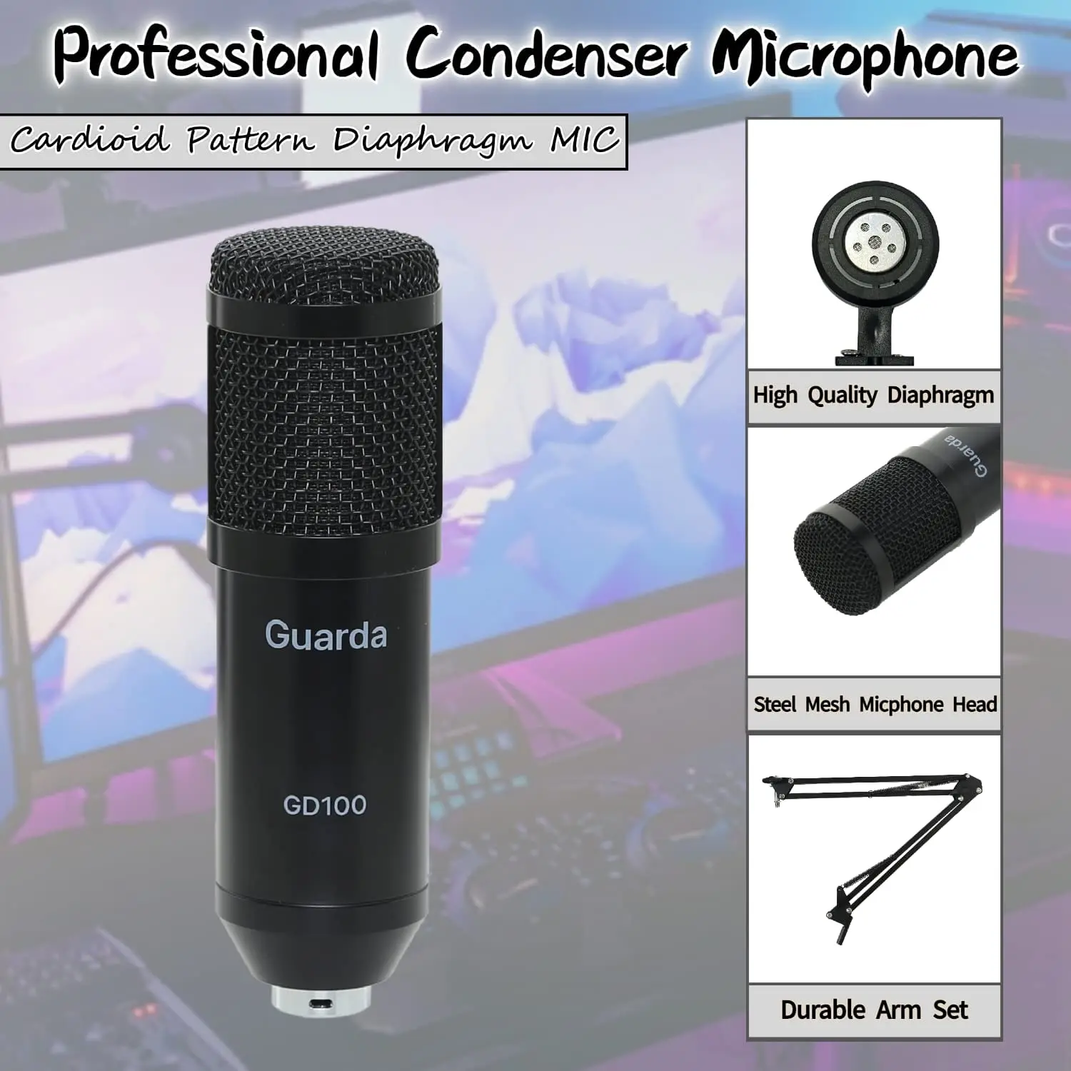 Компьютер Подкаст конденсаторный кардиоидный металла комплект USB микрофон