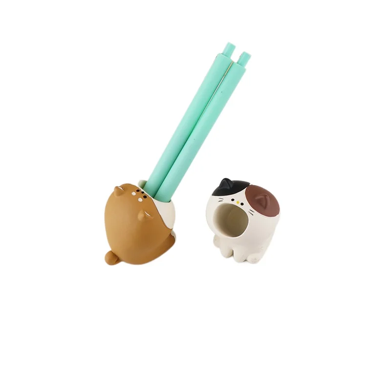 Mini cartoon animal resin pen holder Student stationery pencil bucket 4 colors