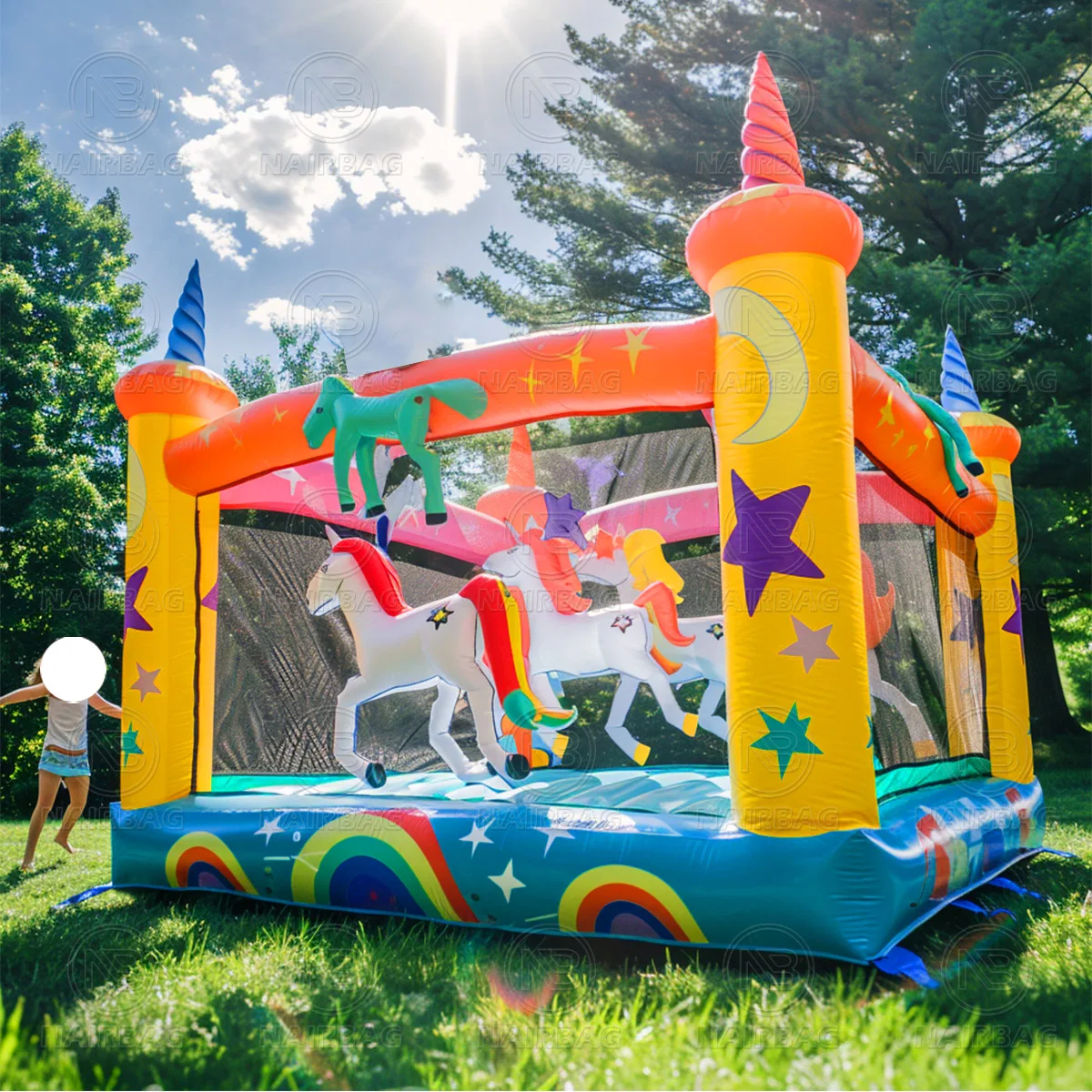 Princess Inflatable Bounce House With Blower, Pink Bouncy House For Girls, Flying Unicorn Theme Bouncy Castle