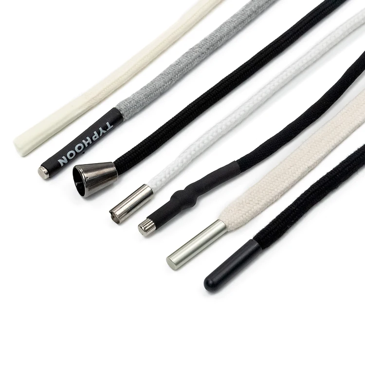 Custom logo cotton silicon tip polyester flat hoodie draw cord string drawstring drawcord with silicone tips for hoodie garments