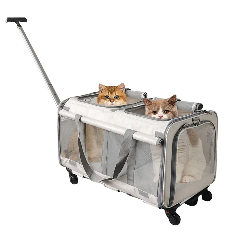 Hot selling Breathable Pet  fully transparent Trolley Cases wheels Rolling Carrier pet case