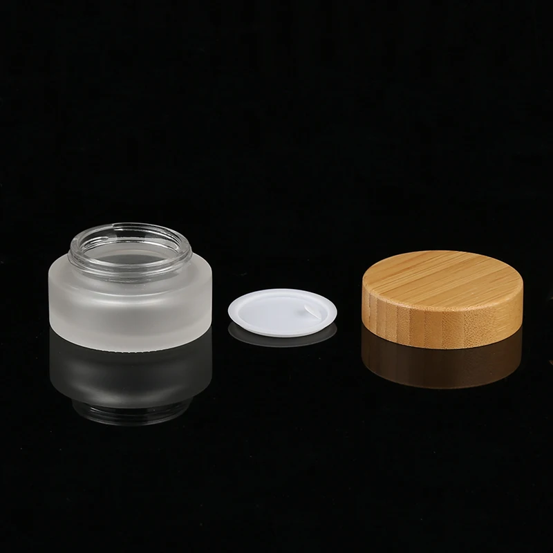 15g 30g 50g Eco Friendly Bamboo Cream Containers Face Cream Jars Frosted Glass Cream Jar With Bamboo Child Proof Lid