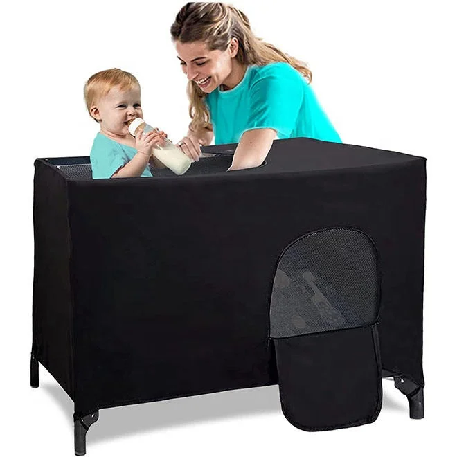 OEM Stretchy Breathable travel Baby Crib cover pack Baby Sleeping Darkening Crib rail blackout Cover Canopy Tent Shade for play