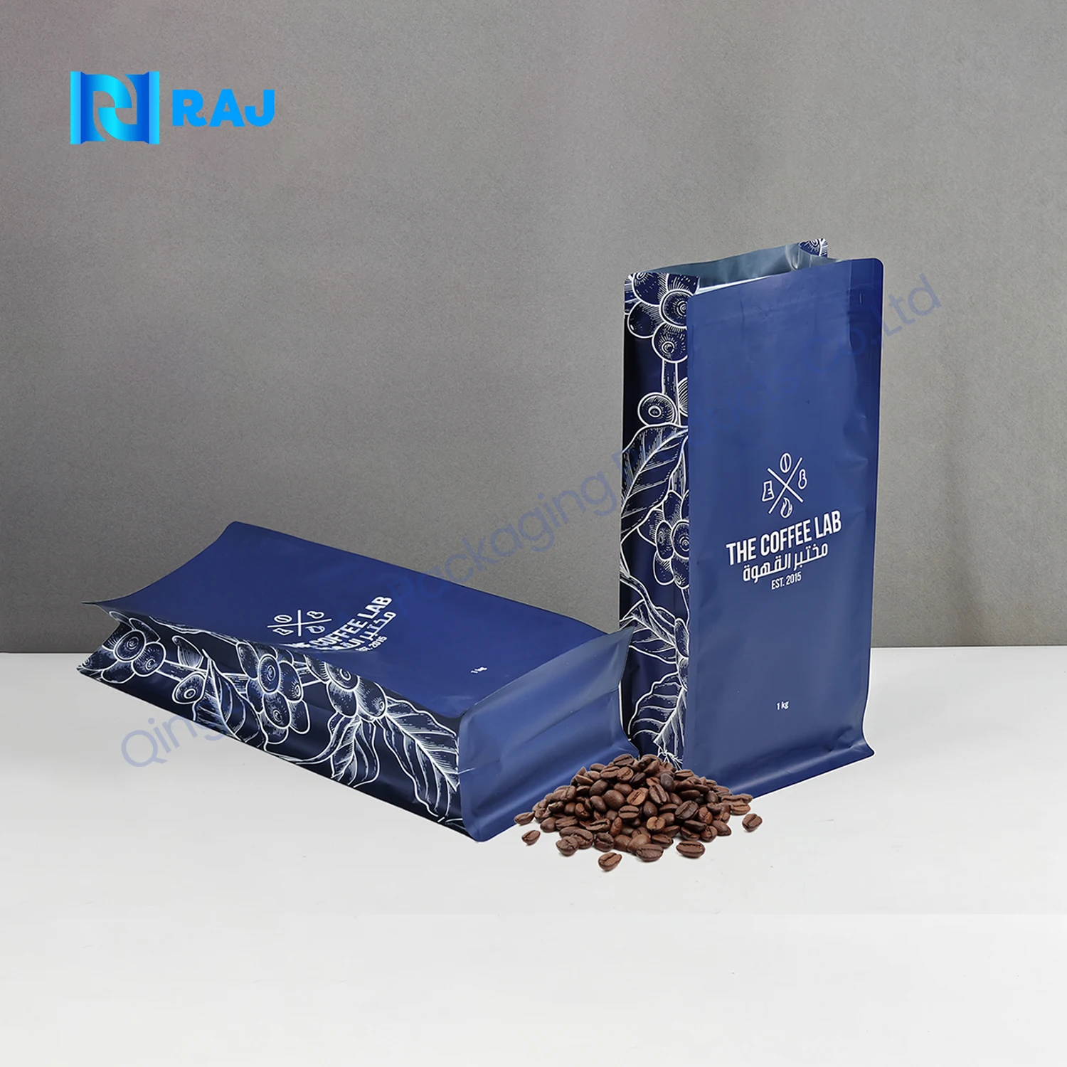 Matte PET12/AL7/PE120 1kg coffee bag package zipper stand pouch flat bottom bag for coffee whole bean and ground