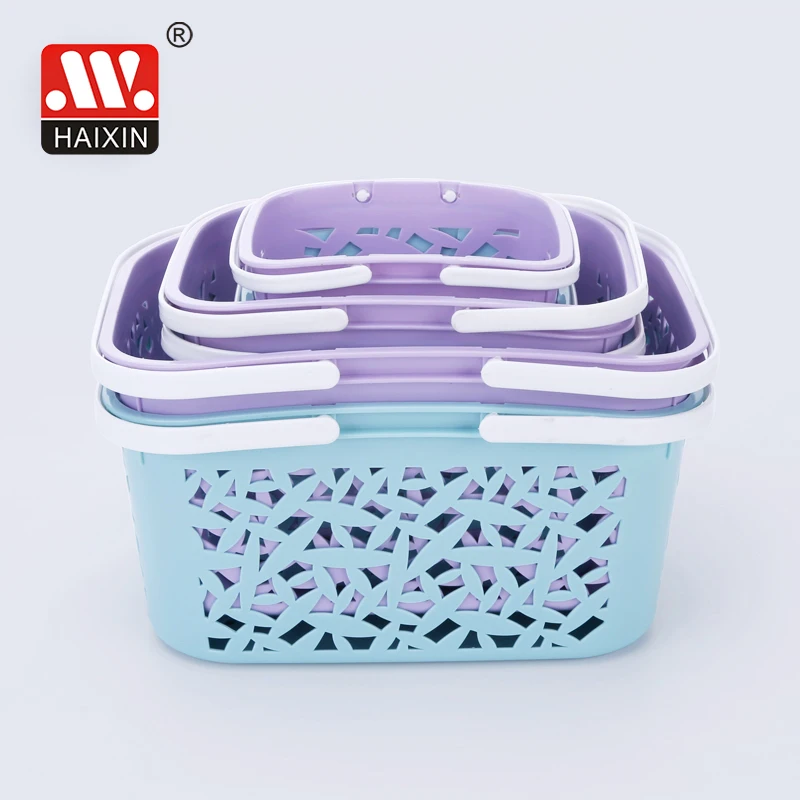 Haixing Wholesale Plastic Durable Pp Hollow Storage Basket With Handle For Home Use