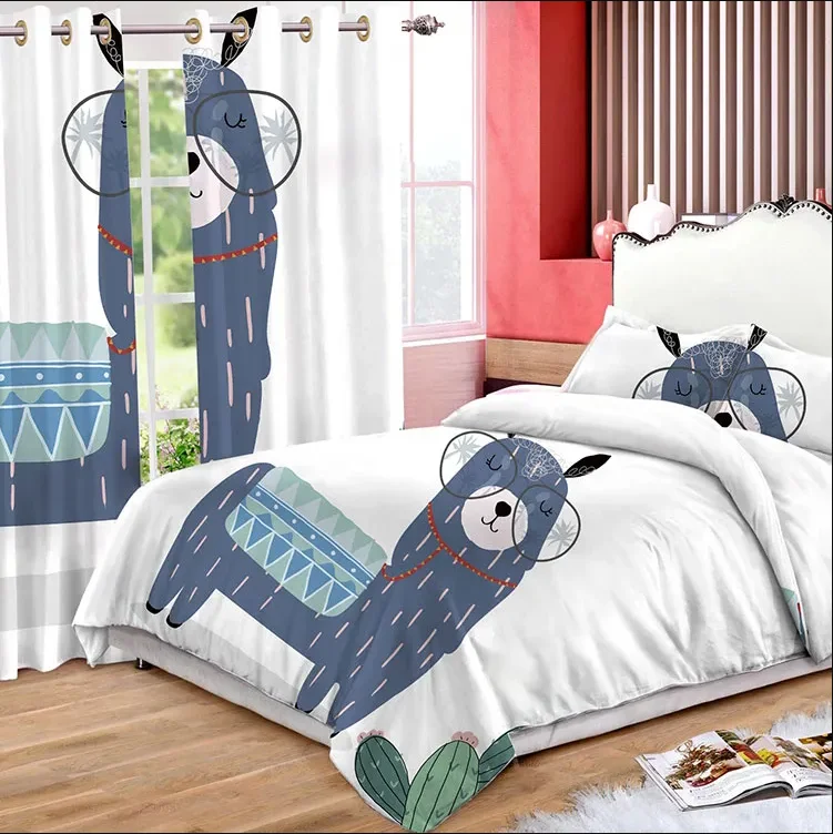 NEW 100% Polyester fibre Cotton comforter fitted sheet Bedding Set with curtain