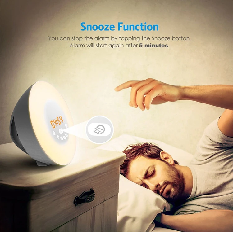 Color Changing Table Clock Sunrise Simulation Wake Up Light Nature Sound Alarm Clock With FM Radio Wake Up Light