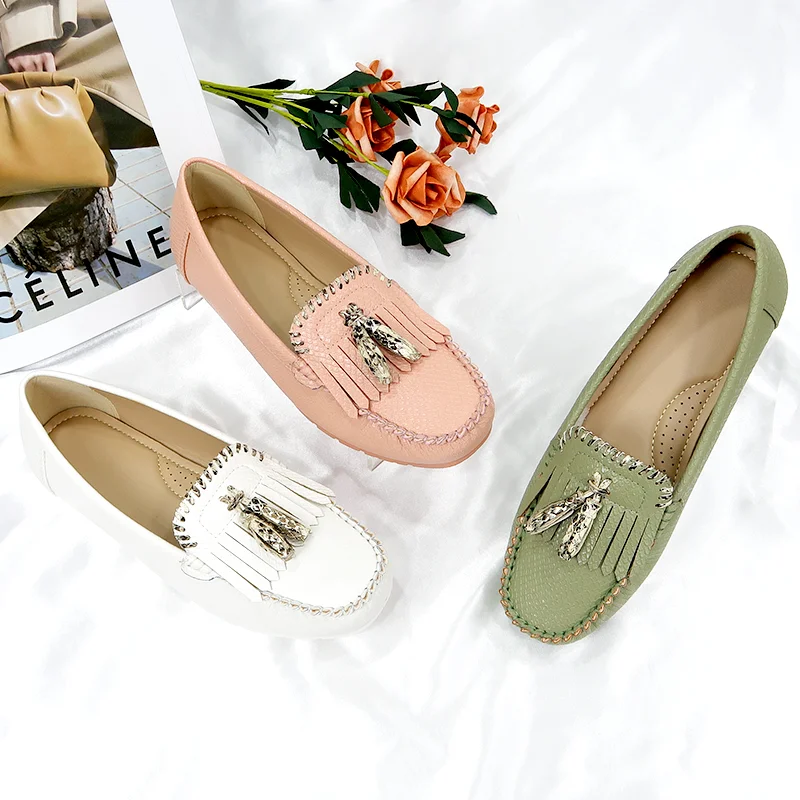 2021 fashion pink flat shoes women TPR sole slip on ladies flats moccasin