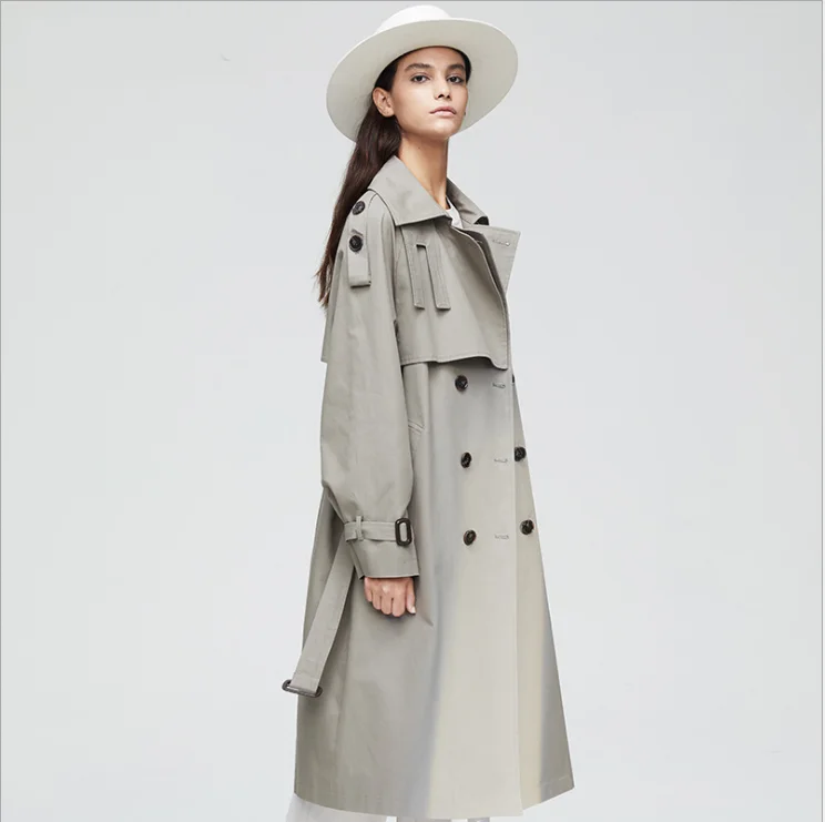 
2021 new autumn and winter windbreaker solid color long-sleeved windproof anti-wrinkle cotton casual knee long trench coat 