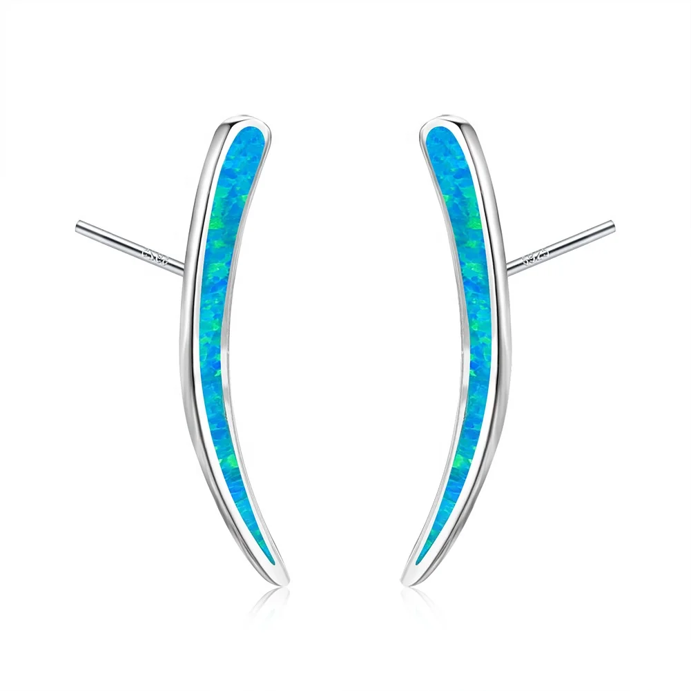 Simple and classic Design 925 Sterling Silver Blue Fire Opal Stud Earrings for girl Mexican fire opal Earring with factory price