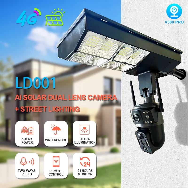 Solar Street Light With Camera 4g Wifi 8mp Outdoor Solar Monitoring Lamp Two-Way Audio Human Detection Cctv Security Camera 4k