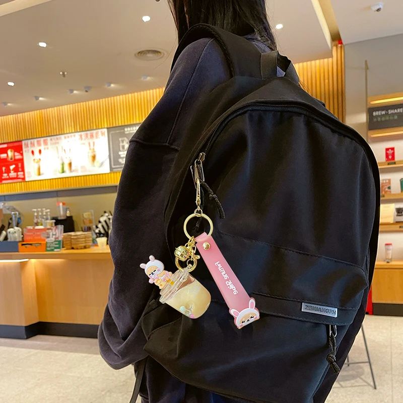 Baimao Wholesale genuine cartoon Shiba Inu Poba milk tea cup liquid key chain Kawaii Summer dog Quicksand cheap key chain