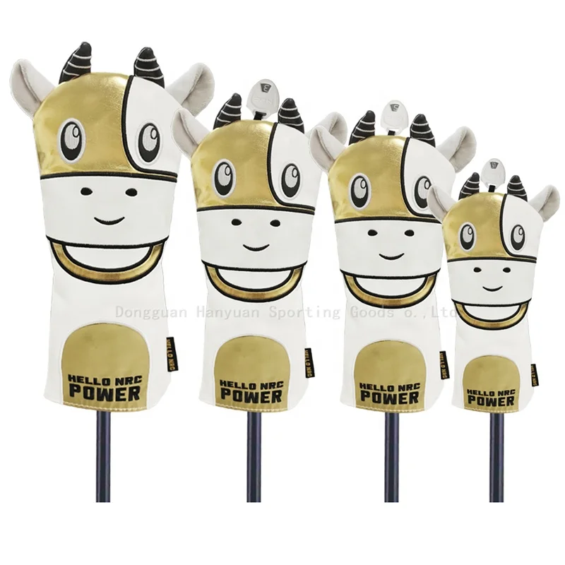 Golf club headcovers driver fairway wood hybrid ut PU leather Cow cartoon design club embroidery