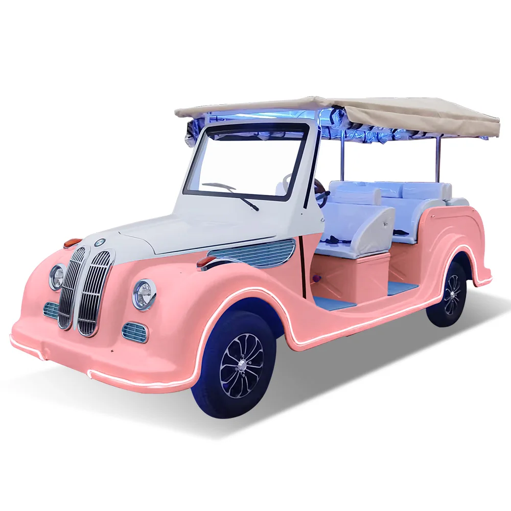 Fashionable Pink and Blue Color-Blocked 8-Seater Classic Car, Unique Design, Distinctive Appearance, Ideal for VIP Reception