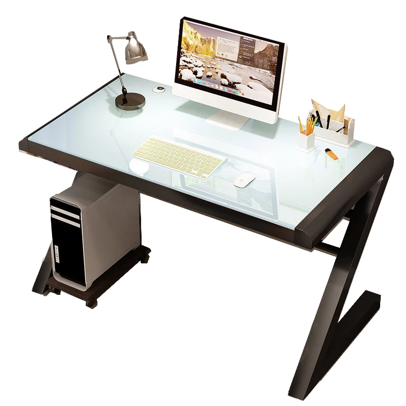 
New Design Glass Panel White Study Metal Leg Home Computer Standing Desk 
