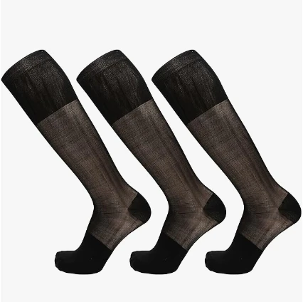 WUYANG Factory Men Sheer Nylon Dress Socks Solid Color Men Silk Socks stripe Hose Stocking Male Formal Dress Suits Socks