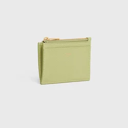 Custom Logo Grained Leather Zipped Card Holders Black Leather Small Zipped Women Cardholders with Three Card Slots