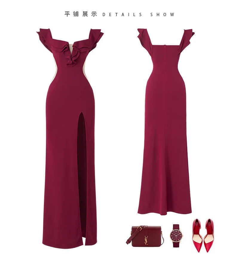 2024 New Women Costumes Sexy Off Shoulder Slit Mermaid Evening Gown Ladies Bodycon Bridesmaid Wedding Party Dress Prom Dresses