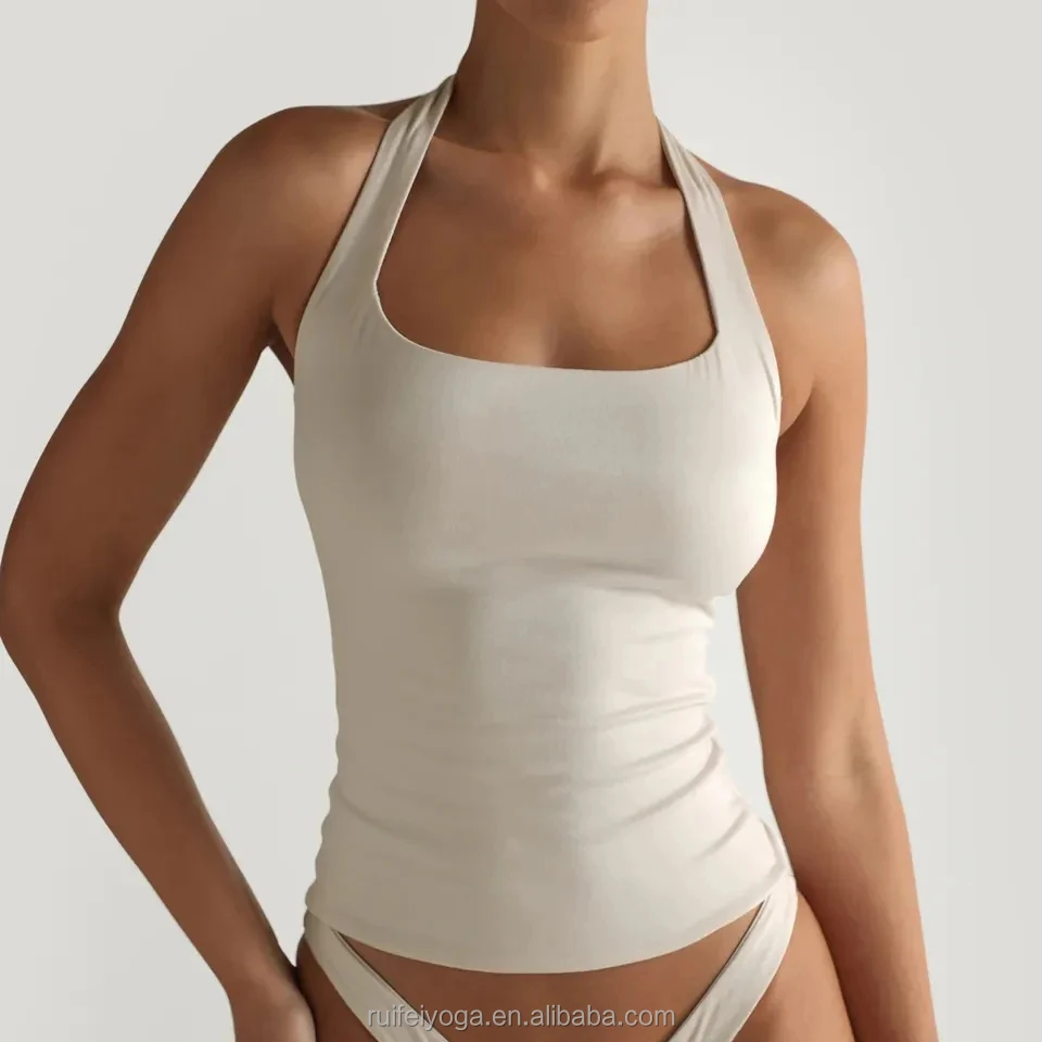 Wholesale Custom Design Breathable Sleeveless Sports Shirts Square Neck Compression Women Halter Sport Gym Workout Crop Tank Top