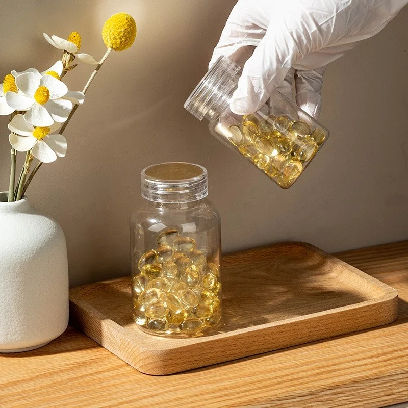Food Grade PET Plastic Candy Container Jar with tabels Healthcare Vitamin Capsule Bottle
