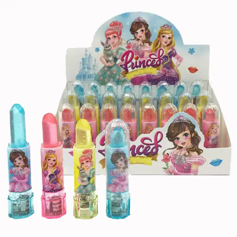 Halal Candy Toys Sweet Princess Lipstick Fruity Candy Flash Lipstick Shape Hard Lollipop Cheap Price Glitter Lipstick Candy