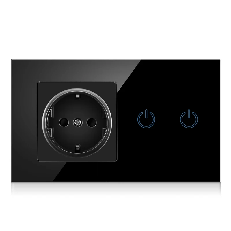 NOVSKI  luxury  glass panel Germany single power wall sockets with 2 touch switches