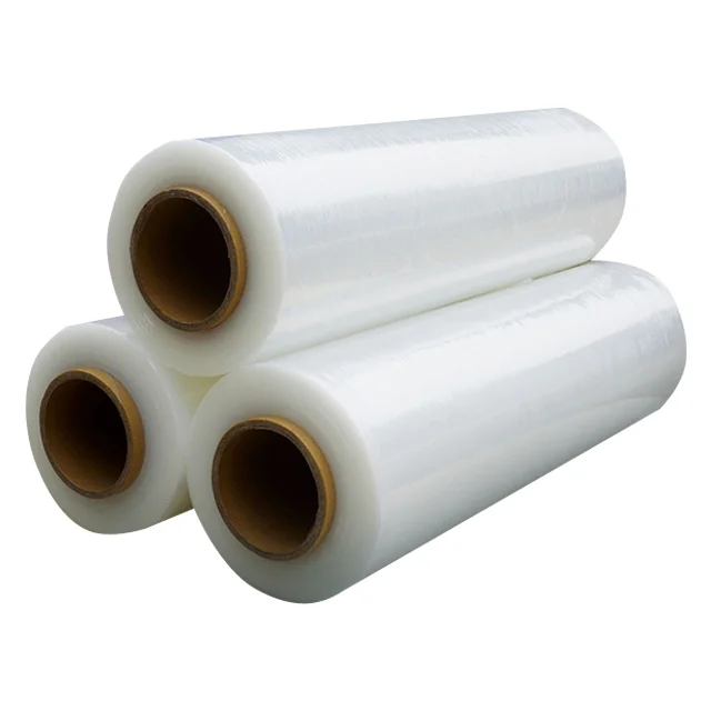 blue color manual using self adhesive strong extention in 6 times LLDPE strech film for pallet packaging