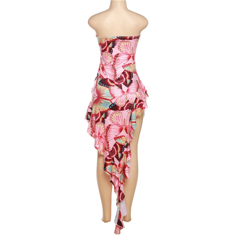 Trending Dress New Arrivals Summer Fashion Butterfly Printed Strapless Backless Tight Evening Dresses 2023 Sexy