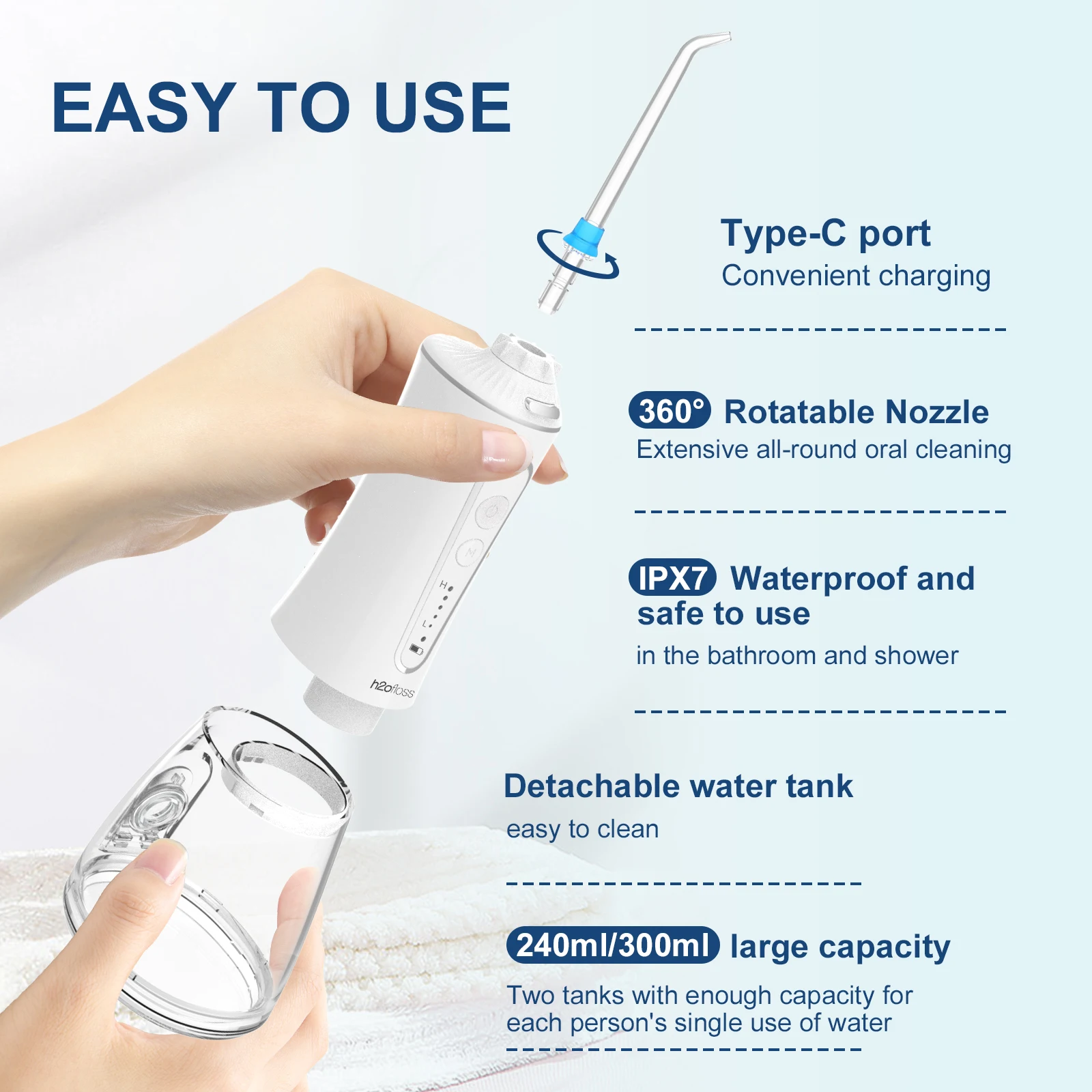 h2ofloss  2000mAh  300ML Portable Electric  Oral  Irrigator  High Quality Professional Whitening Water Floss  IPX7