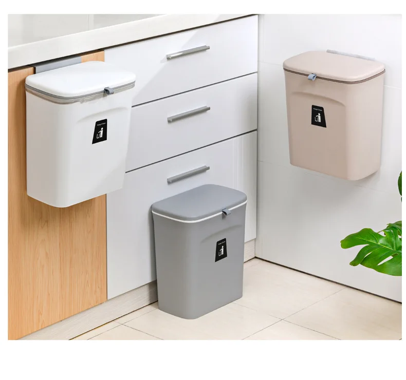Wholesale large kitchen trash can with cover Household wall mounted cabinet door bathroom hanging slide trash basket
