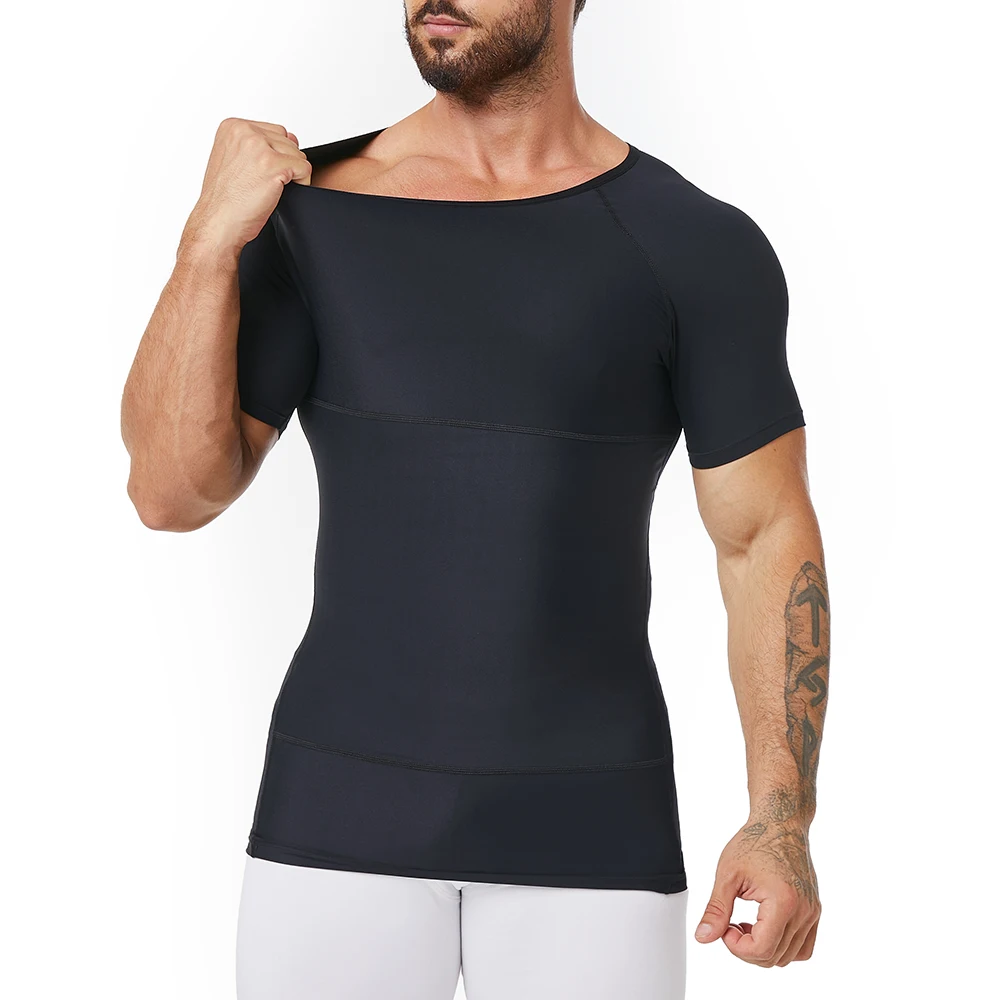 4-Way Stretch Cooling Fabric Compression Shirt Men Shapewear For Chest Abdomen Slimming Undershirt Short Sleeve Body Shaper