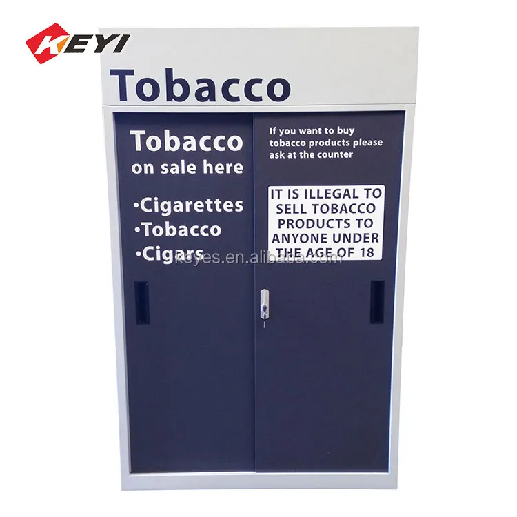 Customized Tobacco Store Metal 8 Tier Cigarette Lockable Display Cabinet With Left and Right Sliding Door