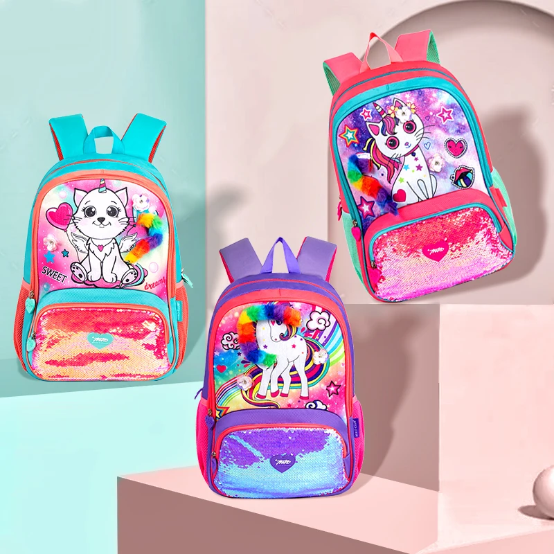 New Designer Animal Cartoon Sequin Pink Girls Children Back Pack Backpack For Kid School Bag