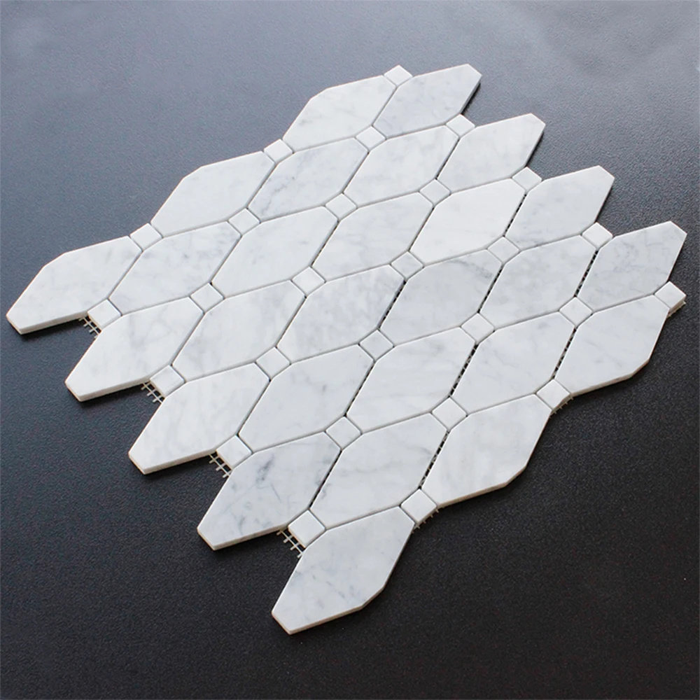 Elegant Room Interior Decor Beautiful Handcrafted Custom Carrara White Stone Fish Scale Mosaic Tiles For Villa Wall Decor