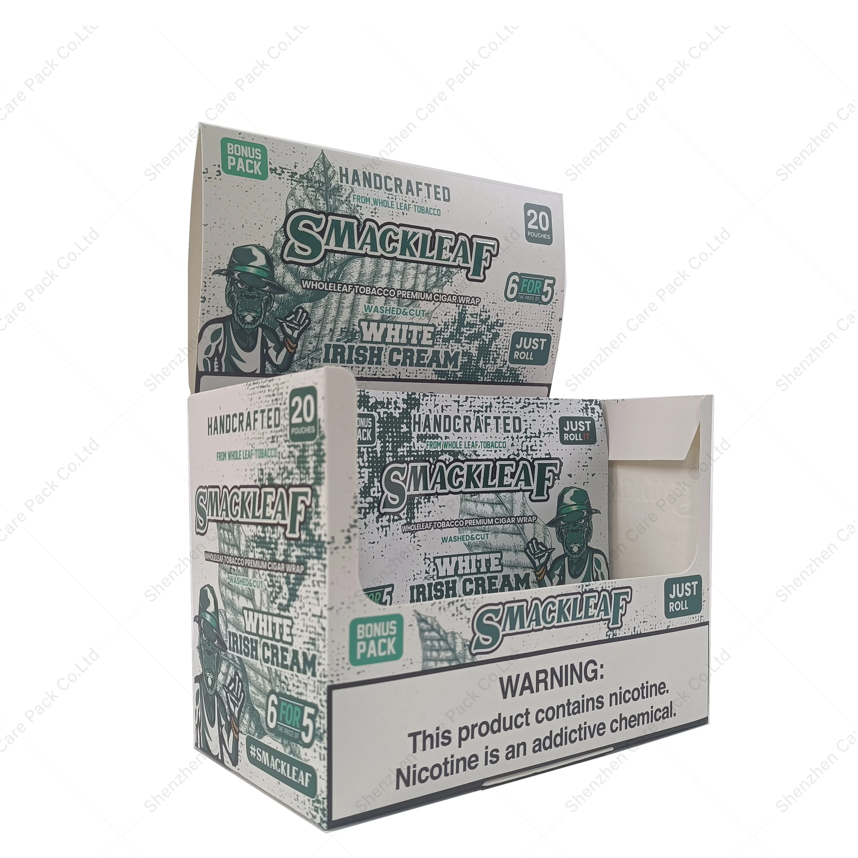 Custom Tobacco Fronto Grabba Leaf Zipper Sachet Cigar Packaging Plastic Wrappers with paper display box