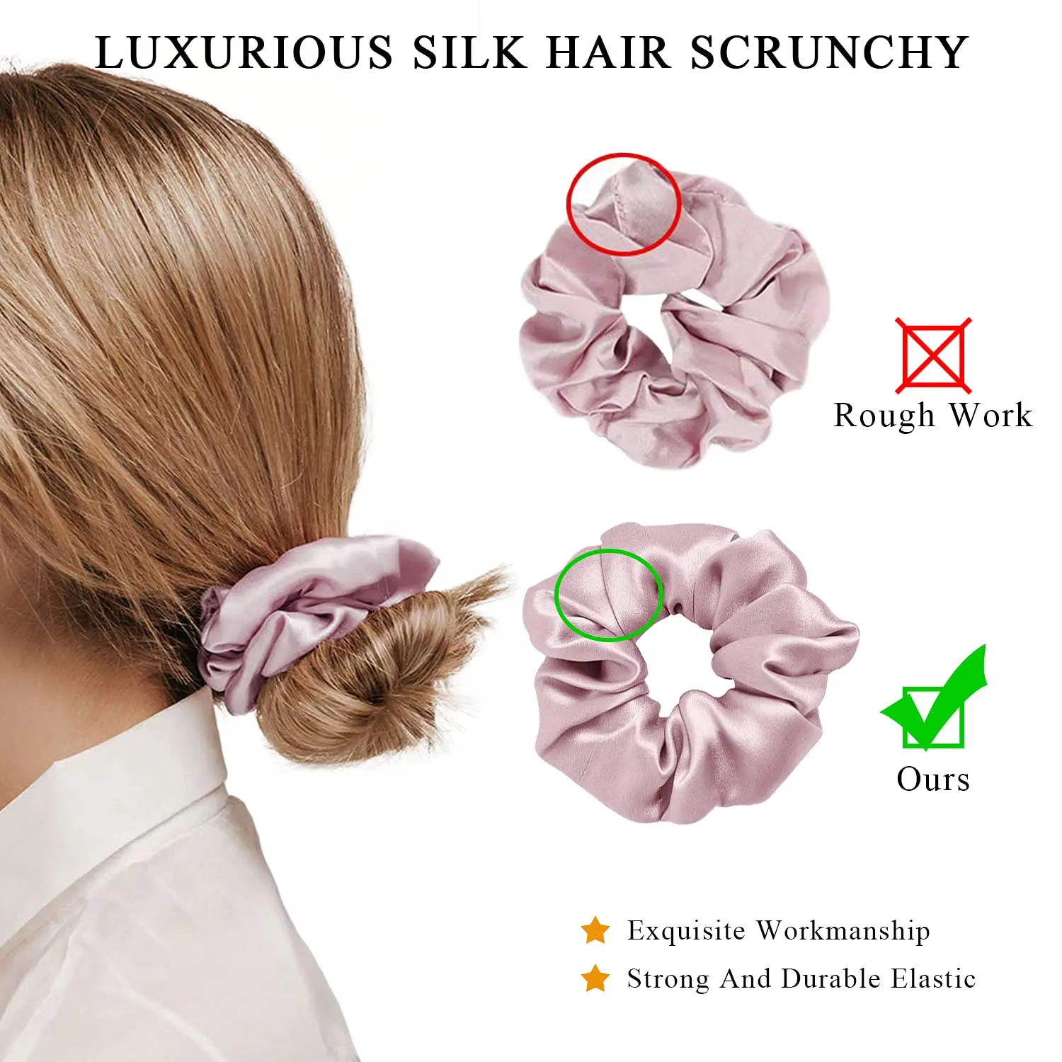 Custom Logo and Package Elastic Hair Bands For Ponytail Holder 100% Silk Scrunchy Hair Set with Packages Box