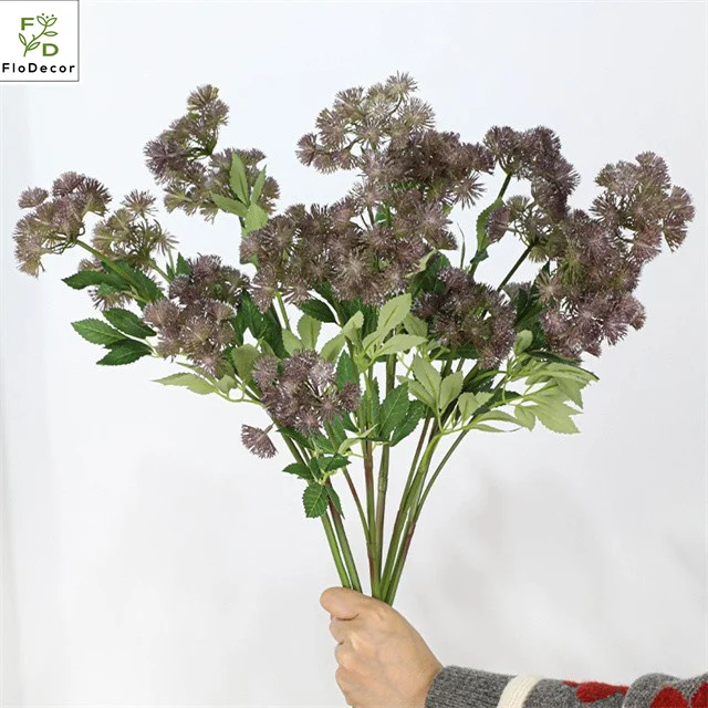 Wholesale Artificial Real Touch 3 Heads Astrantia Flowers Plastic Green White Purple Lace Flower For Wedding Decoration