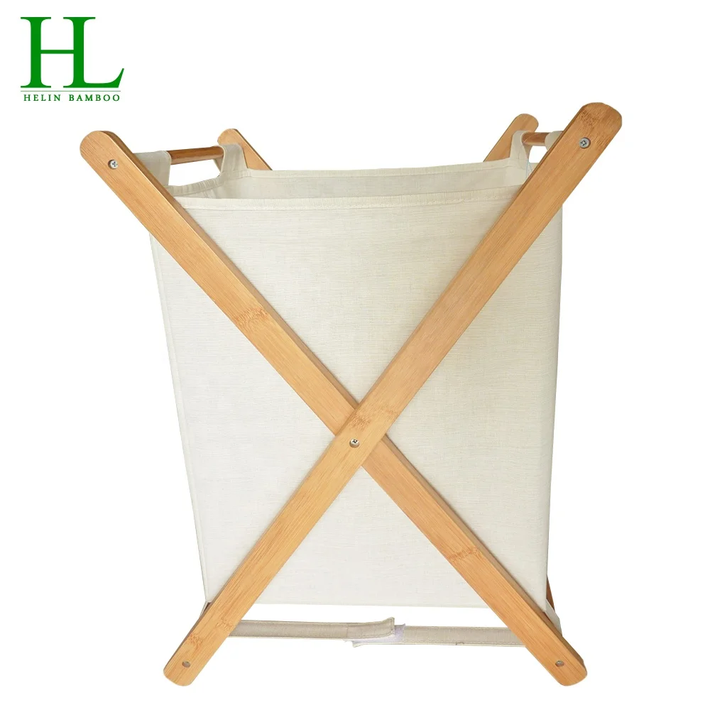 Бамбуковая X-образная корзина для белья, складная корзина для грязного белья