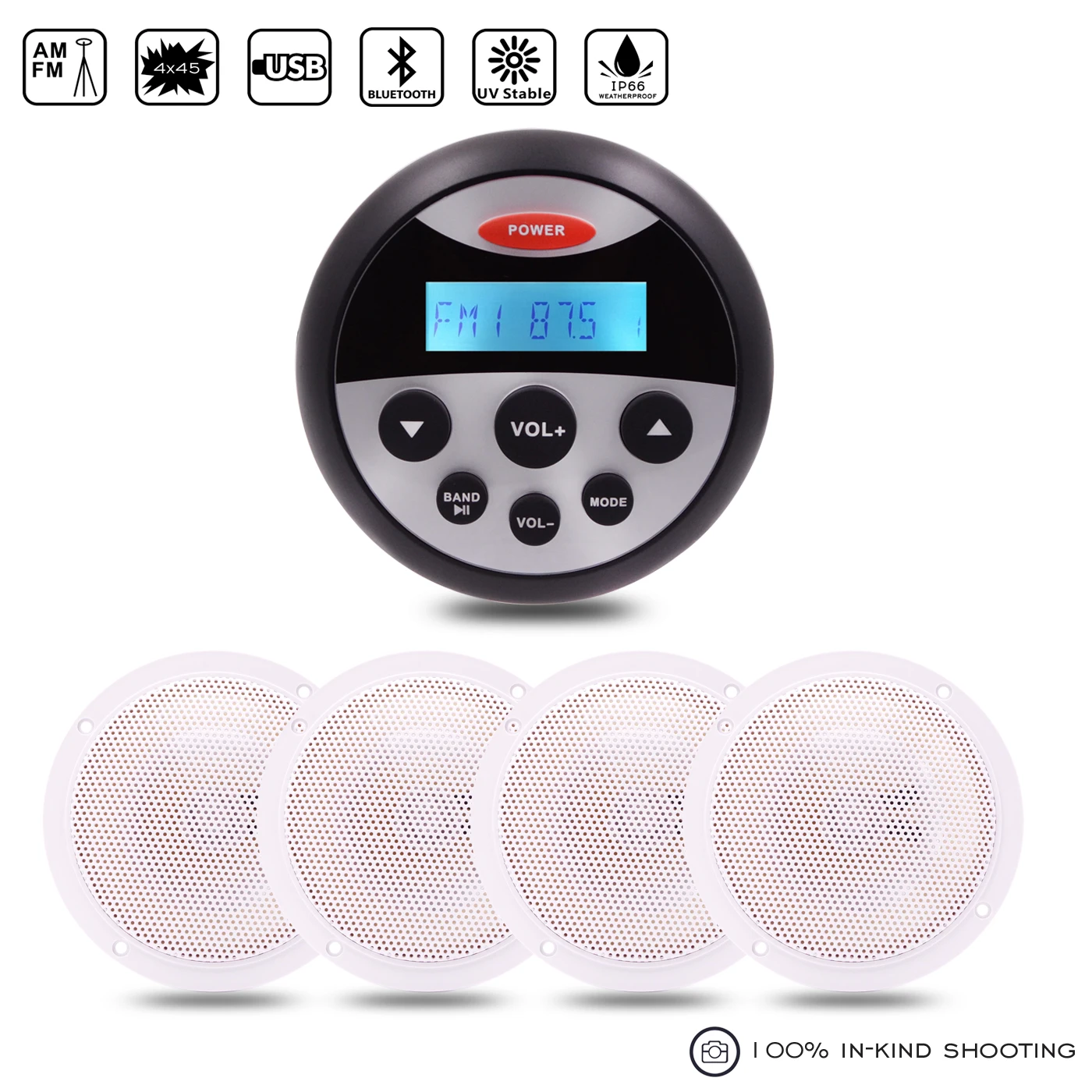 
Watertight Marine Bluetooth Stereo Audio FM AM Radio Receiver MP3 Player 5.25inch Marine Speakers 