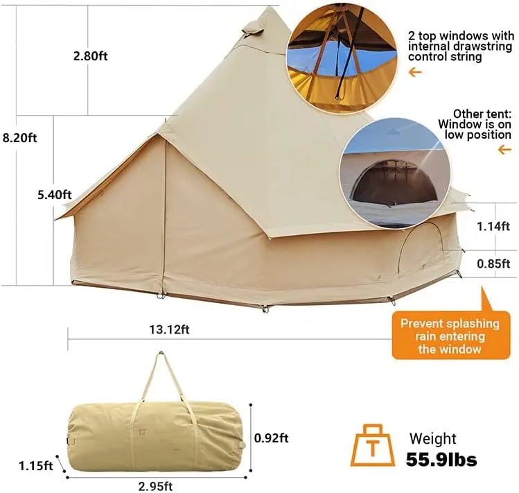 HOT China 5000 Waterproof Zipper Polyester Adult Pvc Steel All Season Stove Cotton Family Bell Heavy Large Camp Camping Tent