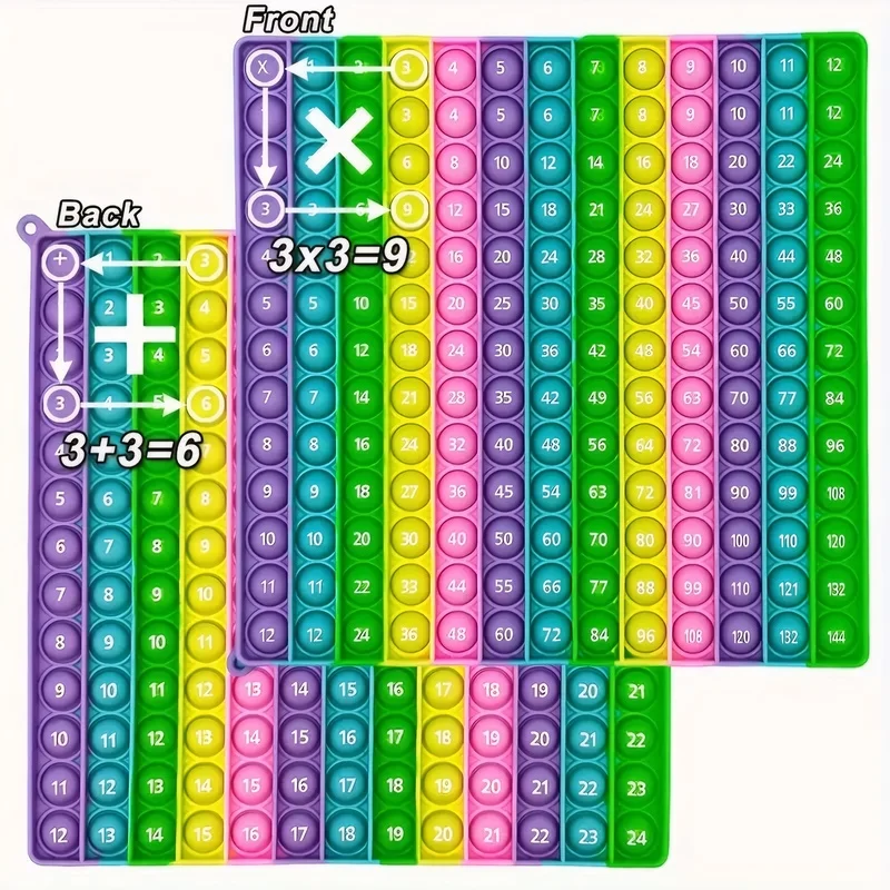 1pc Both Sides 12x12&12+12 Multiplication Addition Pop Game Toy, Macaron color Silicone Math Learning Educational Toy