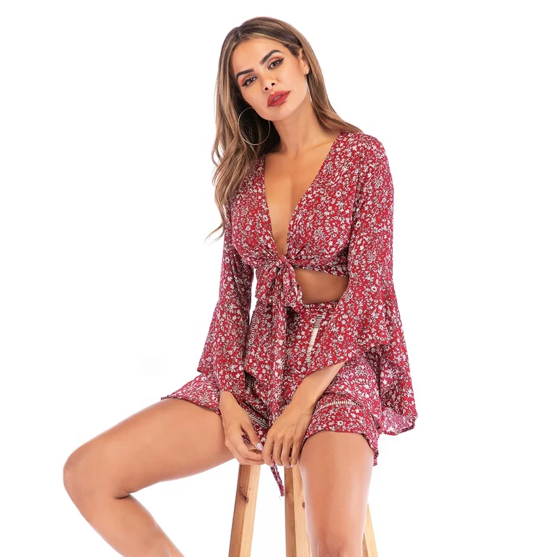 Новинка лета 2021, шорты с коротким рукавом, женские шифоновые шорты с цветочным принтом, комплект из 2 предметов для сексуальных женщин