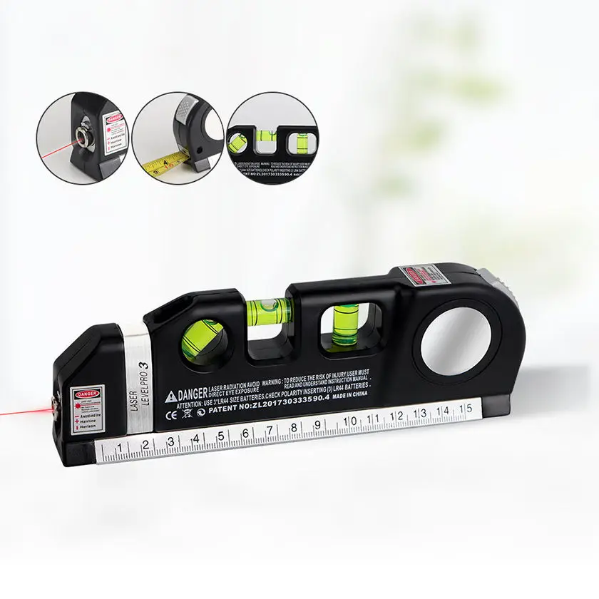 Laser Horizon Vertical Measure Tape Portable Home Decoration Tool Tape LV03 Measure Laser Level Black OEM